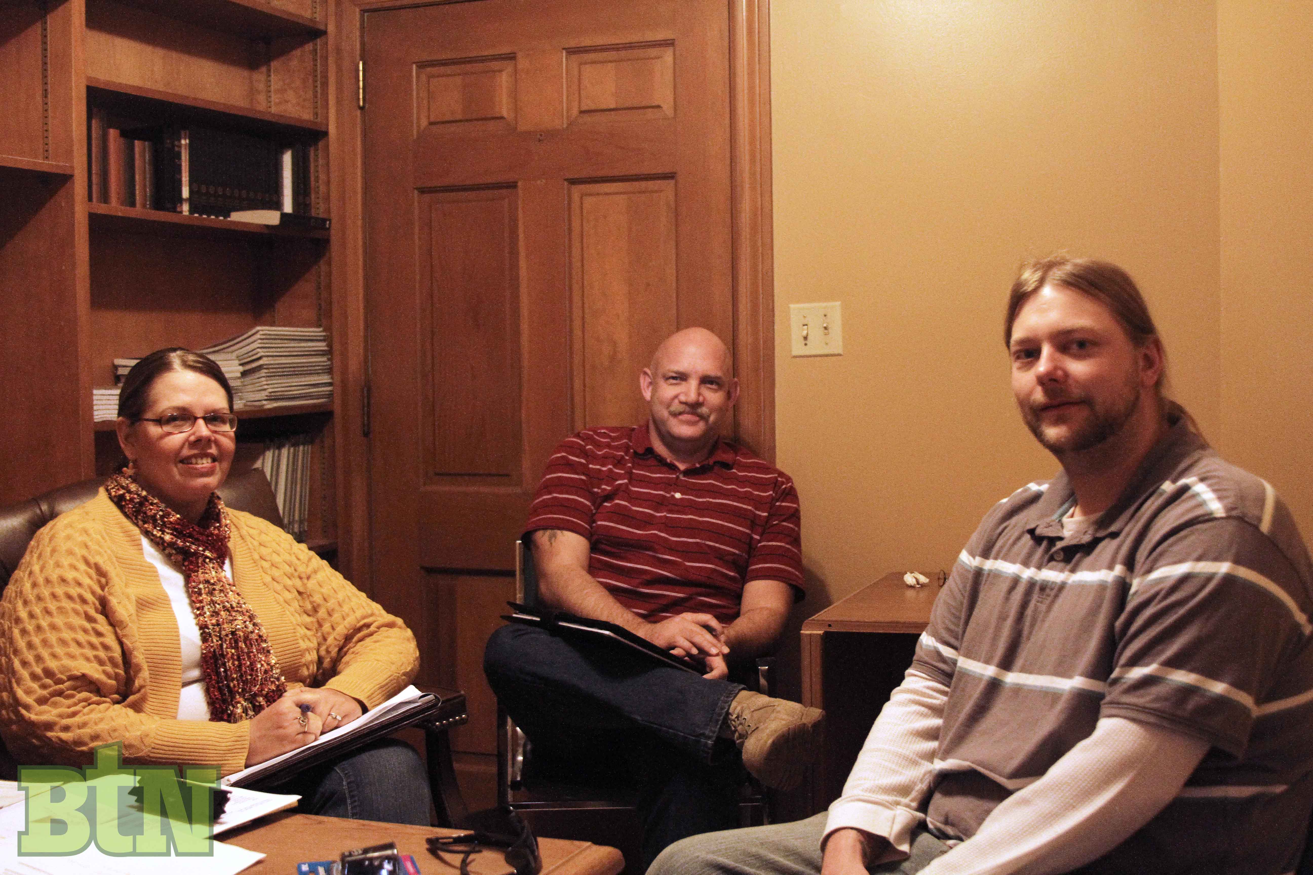 A resident being interviewed by staff.