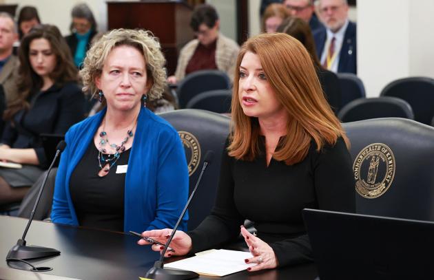 Rep. Rebecca Raymer, R-Morgantown, told the House Health Services Committee on Thursday that House Bill 134 seeks to ensure every Kentucky hospital has a sexual assault nurse examiner on staff while Kentucky nurse Melissa Gilpin looks on. 