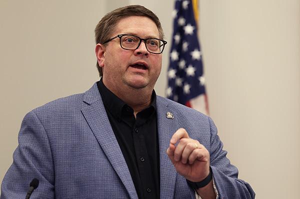 Rep. Jason Petrie, R-Elkton, speaks on House Bill 500 on the House floor on Wednesday. The legislation lays out the state’s executive branch spending plan for the next two fiscal years. 