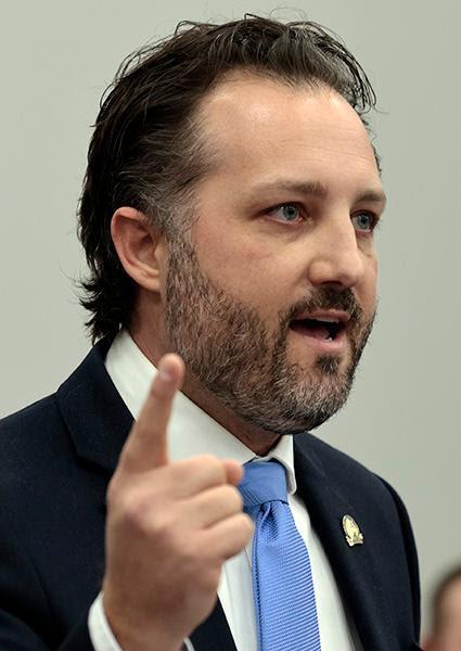 Rep. Josh Bray, R-Mount Vernon, speaks on House Bill 500 on the House floor on Thursday. The bill is a first draft of the state budget for the next two years. A high-res version is available here.