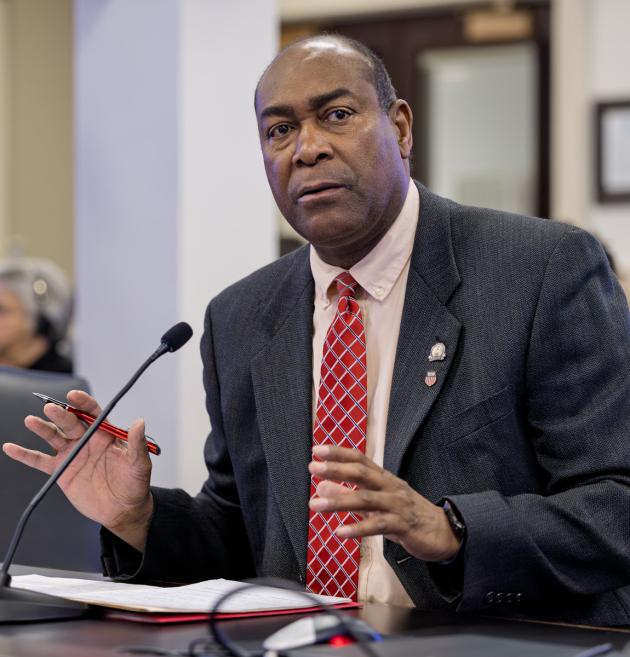 Sen. Donald Douglas, R-Nicholasville, testifies Wednesday on Senate Bill 72 during a Senate Health Services Committee meeting. A high-resolution photo can be found here.
