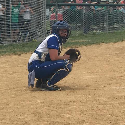 Hannah Chaney behind the plate for Butler County Softball.  