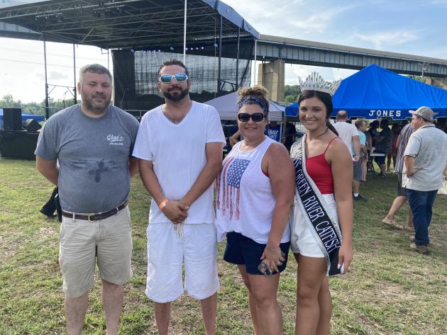 $2500 tagged fish winner Dillon Shepherd with sponsors from Chad's Body Shop and Wrecker Service, Chad and Robin Johnson and Cheani Schroeder, who is also the 2023 Miss Green River Catfish