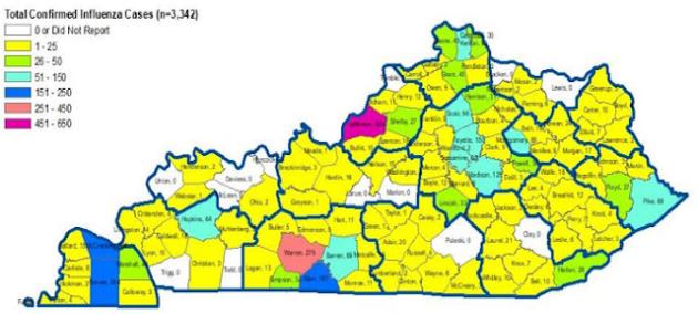 Source:  State Dept. for Public Health map, adapted by Ky. Health News; county figures are online here.