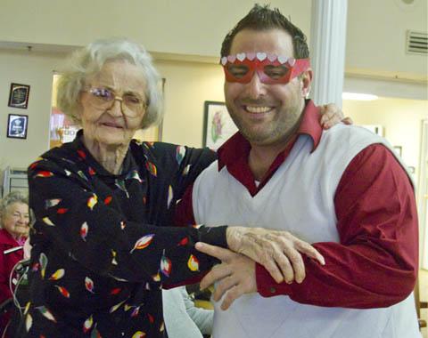 Mrs. Exie Hawes enjoys a Valentine dance with Jeff.