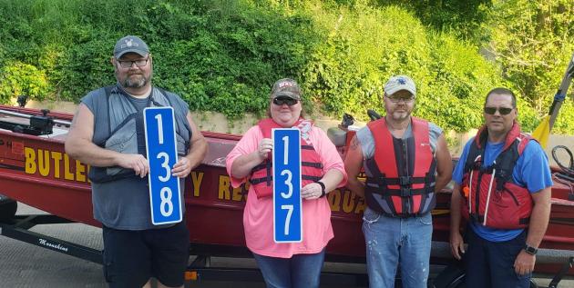 Rescue Squad members installed mile markers on Green River.  (Source:  Morgantown Trail Town Facebook Page)