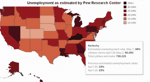 Map and estimates by Stateline, an initiative of the Pew Research Center (Ky. Health News labels)
