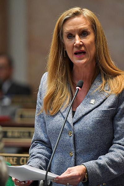 Rep. Susan Witten, R-Louisville, speaks on House Bill 160 on the House floor on Tuesday. The bill would ensure qualified manufactured homes that meet strict standards for size, age and permanent foundation are treated the same as site-built homes in single family residential zones.