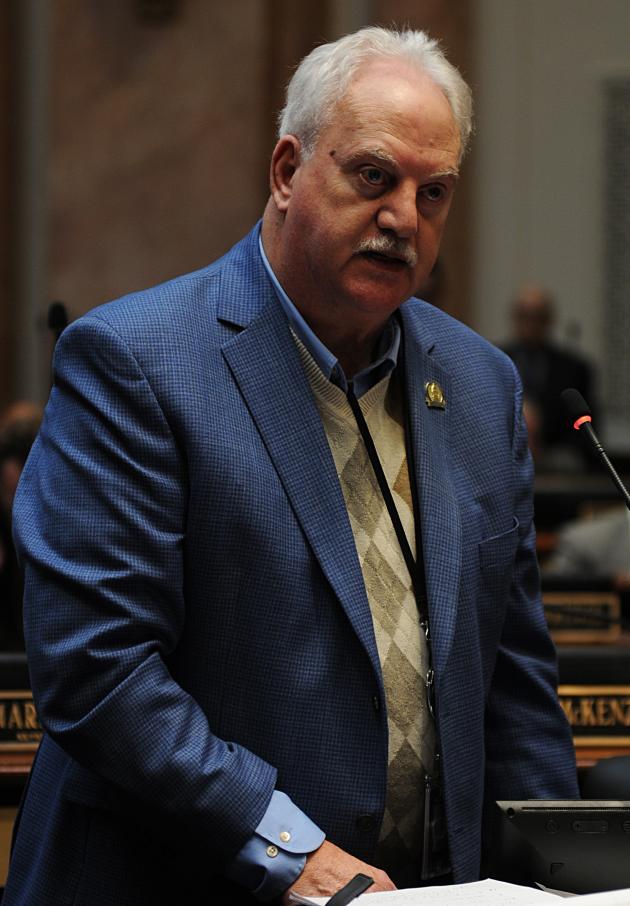 A photo from today’s proceedings in the Kentucky House of Representatives can be found here. It shows Rep. Bobby McCool, R-Van Lear, speaking on House Bill 44 on the House floor. 