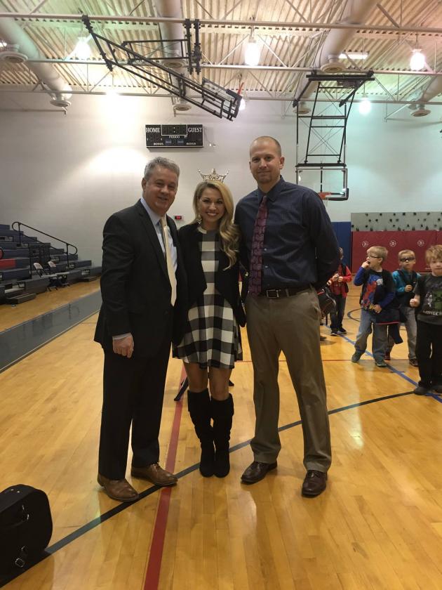 Supt. Scott Howard, Miss Kentucky Laura Jones, Josh Belcher, NBES Principal