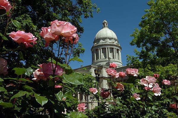 The Interim Joint Committee on Veterans, Military Affairs and Public Protection discussed a proposal Wednesday that would exempt veterans and service members from paying Kentucky’s motor vehicle usage tax. The Kentucky State Capitol and the Capitol Rose Garden are pictured here in this high-resolution file photo.
