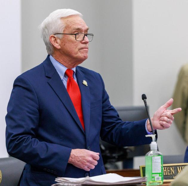 Sen. Stephen Meredith, R-Leitchfield, speaks Thursday on Senate Bill 12 on the Senate floor. SB 12 relates to medical provider coverage in Level IV trauma centers.