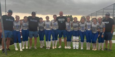Left to right  Coach John Potter, Kayleigh Gamblin, Riley Kahill, Coach Mike Mullen, Callyn Smith, Brielle Belcher, Taelynn Rothe, Coach Josh Belcher, Addy Mayfield, Emmalin Mode, Maddie Hill, Brenlie Potter, Kolbie Mullen, Bella Martin, Coach Chad Smith 