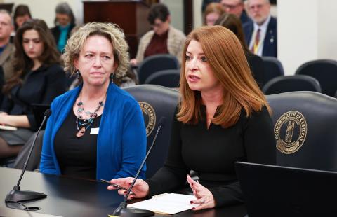Rep. Rebecca Raymer, R-Morgantown, told the House Health Services Committee on Thursday that House Bill 134 seeks to ensure every Kentucky hospital has a sexual assault nurse examiner on staff while Kentucky nurse Melissa Gilpin looks on.