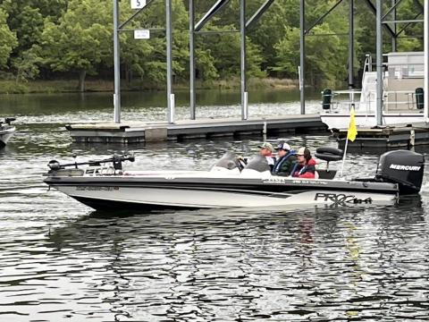 Ty Griffin and Avery Gibbs head out for the first day of fishing in the KHSAA State Tournament