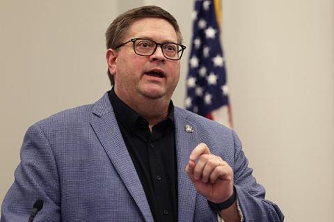 Rep. Jason Petrie, R-Elkton, speaks on House Bill 500 on the House floor on Wednesday. The legislation lays out the state’s executive branch spending plan for the next two fiscal years. 