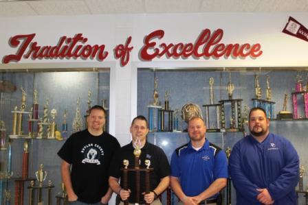 The faculty and staff of BCMS brought home the trophies.  Pictured above are Cody Donaldson, Principal Robert Tuck, Assistant Principal Tim Freeman, and Ryan Emmick posing with the hardware.  
