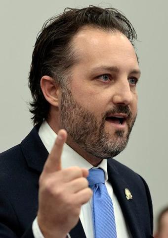 Rep. Josh Bray, R-Mount Vernon, speaks on House Bill 500 on the House floor on Thursday. The bill is a first draft of the state budget for the next two years. A high-res version is available here.