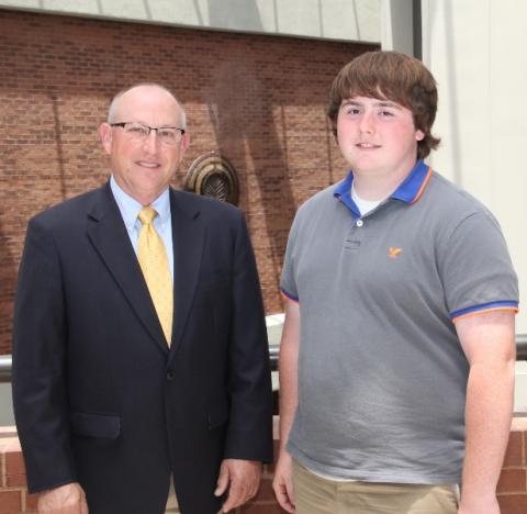  Ivan Beasley (right) is greeted by Fritz Giesecke, Kentucky Farm Bureau Second Vice President (left), during the 2015 Institute for Future Agricultural Leaders (IFAL) at Murray State University.
