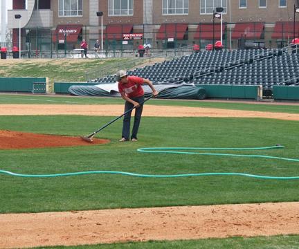 John Gides Sports Turf Manager puts on the finishing touches.