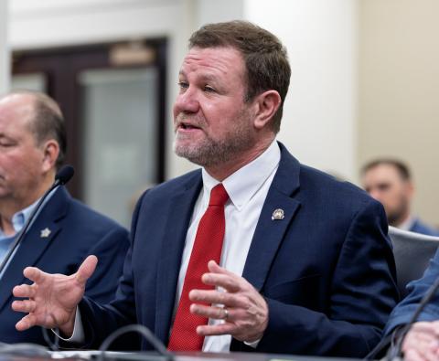 Sen. Matt Nunn, R-Sadieville, testifies Thursday on Senate Bill 104 to the Senate Veterans, Military Affairs and Public Protection Committee. A high-resolution photo can be found here. 