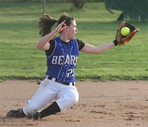 Shortstop Madeline Drake makes the falling catch