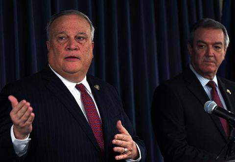 Senate President Robert Stivers, R-Manchester, (left) and House Speaker David W. Osborne, R-Prospect, speak to reporters at a press conference Wednesday. 