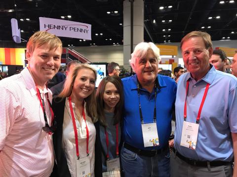 L-R is Michael Burrell, Kelsey Hamlet, Alexandria Burrell, Jay Leno and Paul Burrell.  
