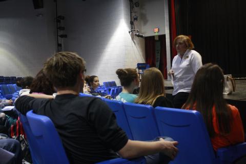 Carol Phebus, Assistant Director, West AHEC at Baptist Health Madisonville, speaks to BCHS students Thursday about potential careers in health care. 