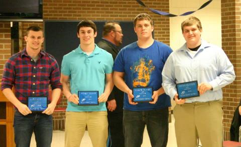 Team Captain Awards- Seniors, Jake Martin, Drake Embry, Peyton Bratcher,  and Mason Barks. 