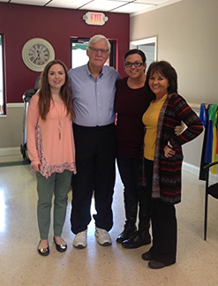 Judge Executive Fields is congratulated by Fuller physical therapists (left to right) Casie Stivers, Kristen Lucas and Beth Embry.