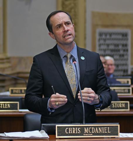 A photo from the Senate floor can be found here. It shows Sen. Christian McDaniel, R-Taylor Mill, testifying on Senate Bill 194, which would create a tax rebate of up to $500 for individuals and up to $1,000 per household.