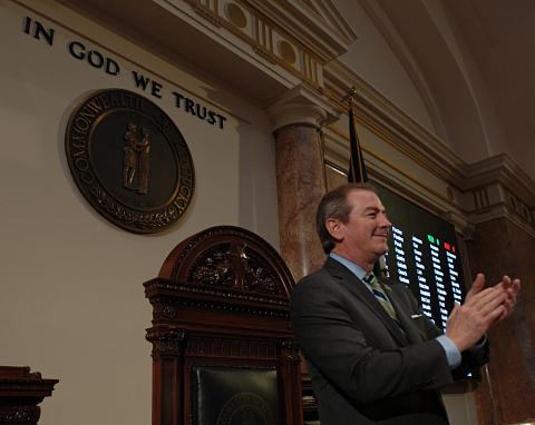 House Speaker Pro Tem David Osborne joined the applause shortly after he brought down the gavel to adjourn the House for the final time in the General Assembly’s 2018 Regular Session.