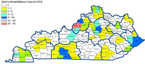 State Department for Public Health map, adapted by Kentucky Health News