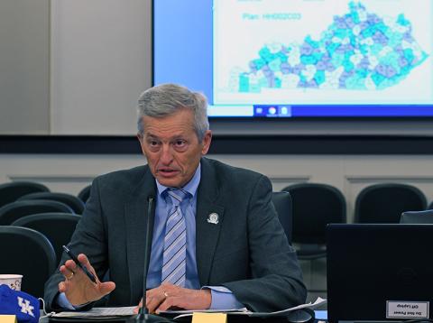 Rep. Jerry T. Miller, R-Eastwood, presents House Bill 2, the House redistricting plan, in the Senate State and Local Government Committee.