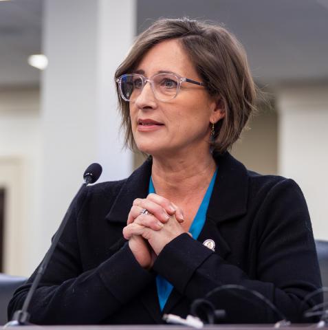 Sen. Lindsey Tichenor, R-Smithfield, testifies Thursday on Senate Bill 3 during a Senate Education Committee meeting. A high-resolution photo can be found here