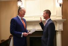 Marty Jones being sworn in as president of the Funeral Directors Association.