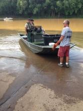 A scene from this year's tagging and release of prize catfish.
