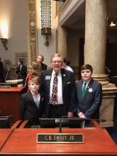 Case Hooten and Blake Bratcher serve as page for Senator C.B. Embry