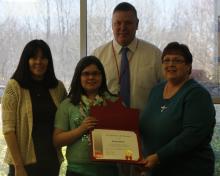Grandmother Belinda Childress, Rayna Beller, Phyllis Tate of BC Retired Teachers, and Jeff Jennings, Principal of NBES.