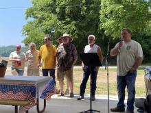 Finance Officer Amy Curran, 1st District Magistrate Stevie Givens, 3rd District Magistrate Allen Smith, Ron Glass (one of the cooks), 2nd District Magistrate Kevin Phelps, Wally Carroll ( one of the cooks) and County Judge/Executive Tim Flener