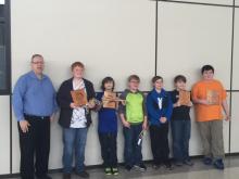 2016 BCMS Bridge Team (L to R): Coach Dennis McCrocklin, Nathan Boord, Tommy Hunt,  Dawson Deel, Kobe Annis, Jared Hudnall, and James Johnson