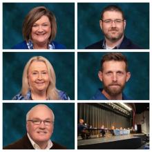 Members of the Butler County Board of Education (top, left to right):  Dr. Amy Hood Waddle (Chairperson, Third District), Ryan Daugherty (Fifth District), Debbie Hammers (Second District), Rich Ellis (First District), and Delbert Johnson (Vice-Chairperson, Fourth District)