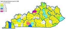 Source:  State Dept. for Public Health map, adapted by Ky. Health News; county figures are online here.