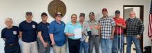 Left to right, Ronald Givens, Chief Brian Hope, Steven Wayne Johnson and Isaac Nesmith, Morgantown; Judge Flener; Robbie O’Neal, Rochester; Chief J.B. Miller and Ken Tomes, Fourth District; Allen Smith, Rochester; and Charlie Tomes, Emergency Management Director. 