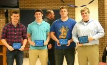 Team Captain Awards- Seniors, Jake Martin, Drake Embry, Peyton Bratcher,  and Mason Barks. 