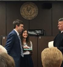 Blake Chambers is sworn in as the Commonwealth Attorney by Judge Tim Coleman. 
