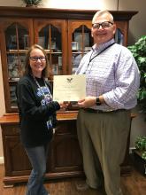 Christine Bewley and Principal Chad Flener